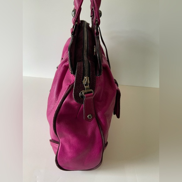 BE&D Handbag Bag Magenta Burgundy Leather Suede Satchel Gunmetal Trim Y2K - Picture 6 of 16